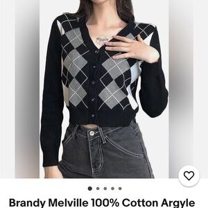 Brandy Melville 100% cotton Argyle Button up Elizabeth Sweater